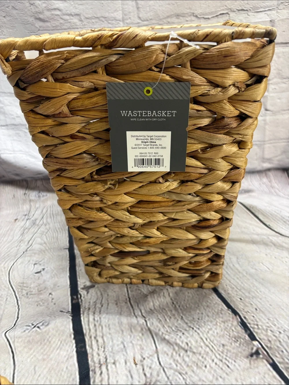 Woven Natural Bathroom Set with Wood-Look Soap Dispenser - Waste Basket